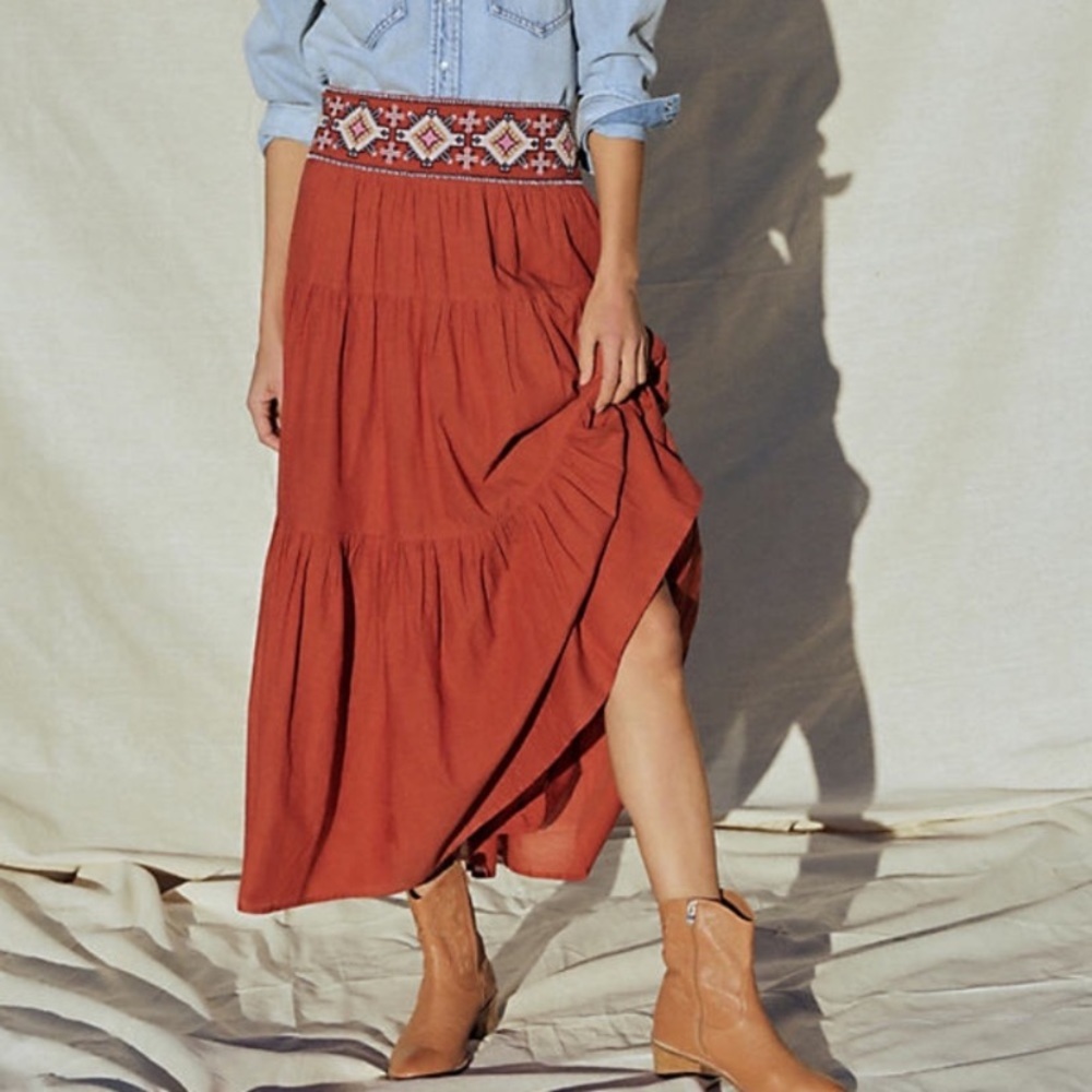 Anthropologie Beaded Maxi Skirt In Orange - Picture 2 of 9